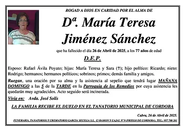 SEPELIO DE D. MARIA TERESA JIMENEZ SANCHEZ