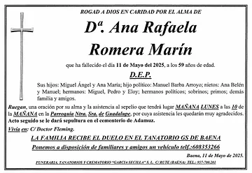 SEPELIO DE Dª ANA RAFAELA ROMERA MARÍN