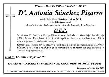 SEPELIO DE Dª ANTONIA SANCHEZ PIZARRO