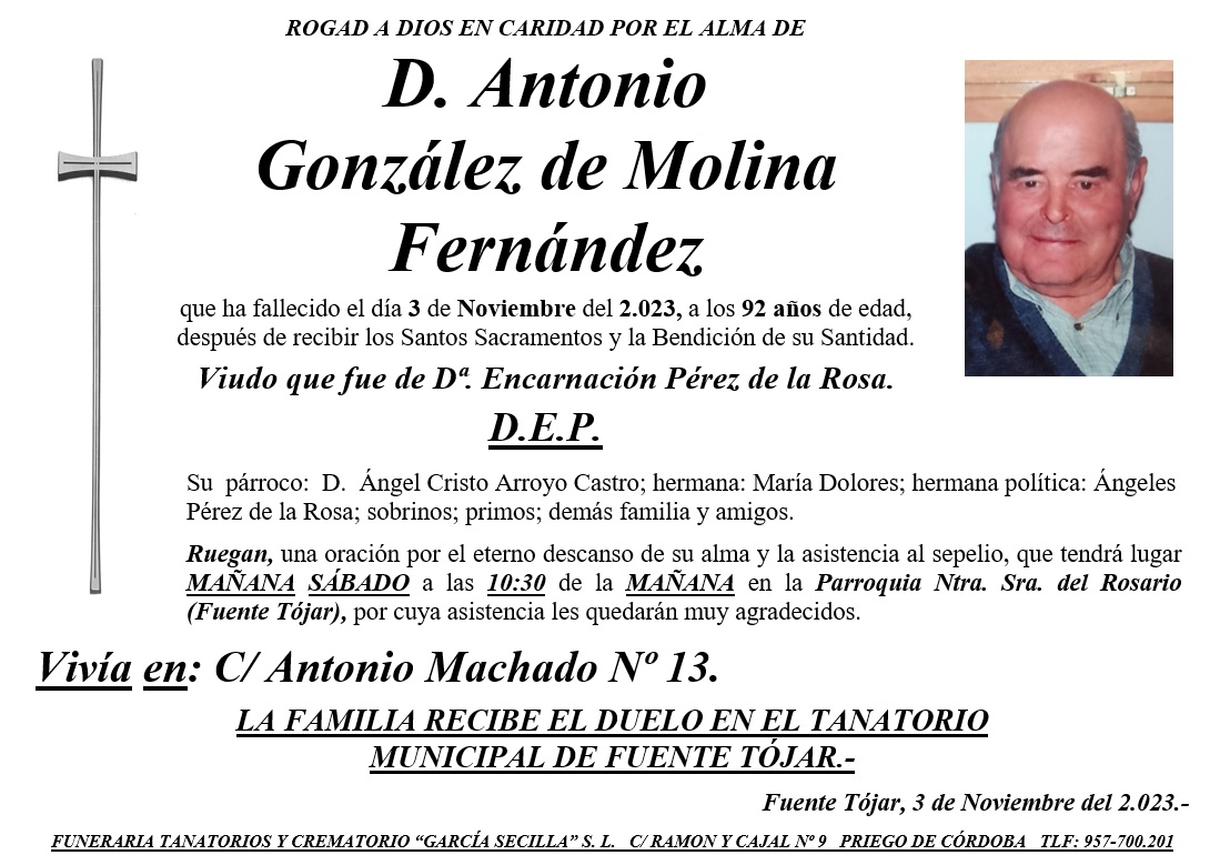 SEPELIO DE D ANTONIO GONZÁLEZ DE MOLINA FERNÁNDEZ