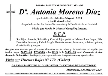 SEPELIO DE Dª ANTONIA MORENO DÍAZ