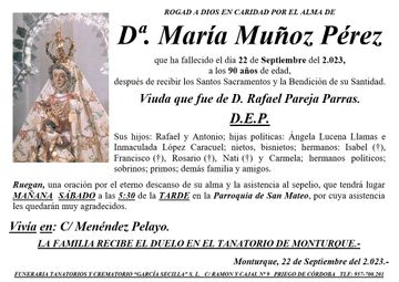 SEPELIO DE Dª MARÍA MUÑOZ PÉREZ