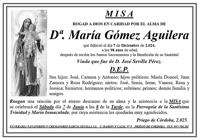 MISA DE Dª MARÍA GÓMEZ AGUILERA