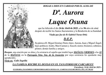 SEPELIO DE Dª AURORA LUQUE OSUNA