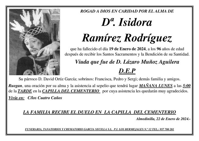SEPELIO DE Dª. ISIDORA RAMIREZ RODRIGUEZ