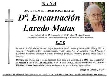 MISA DE Dª ENCARNACIÓN LAREDO MATAS