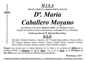 MISA DE Dª MARÍA CABALLERO MOYANO