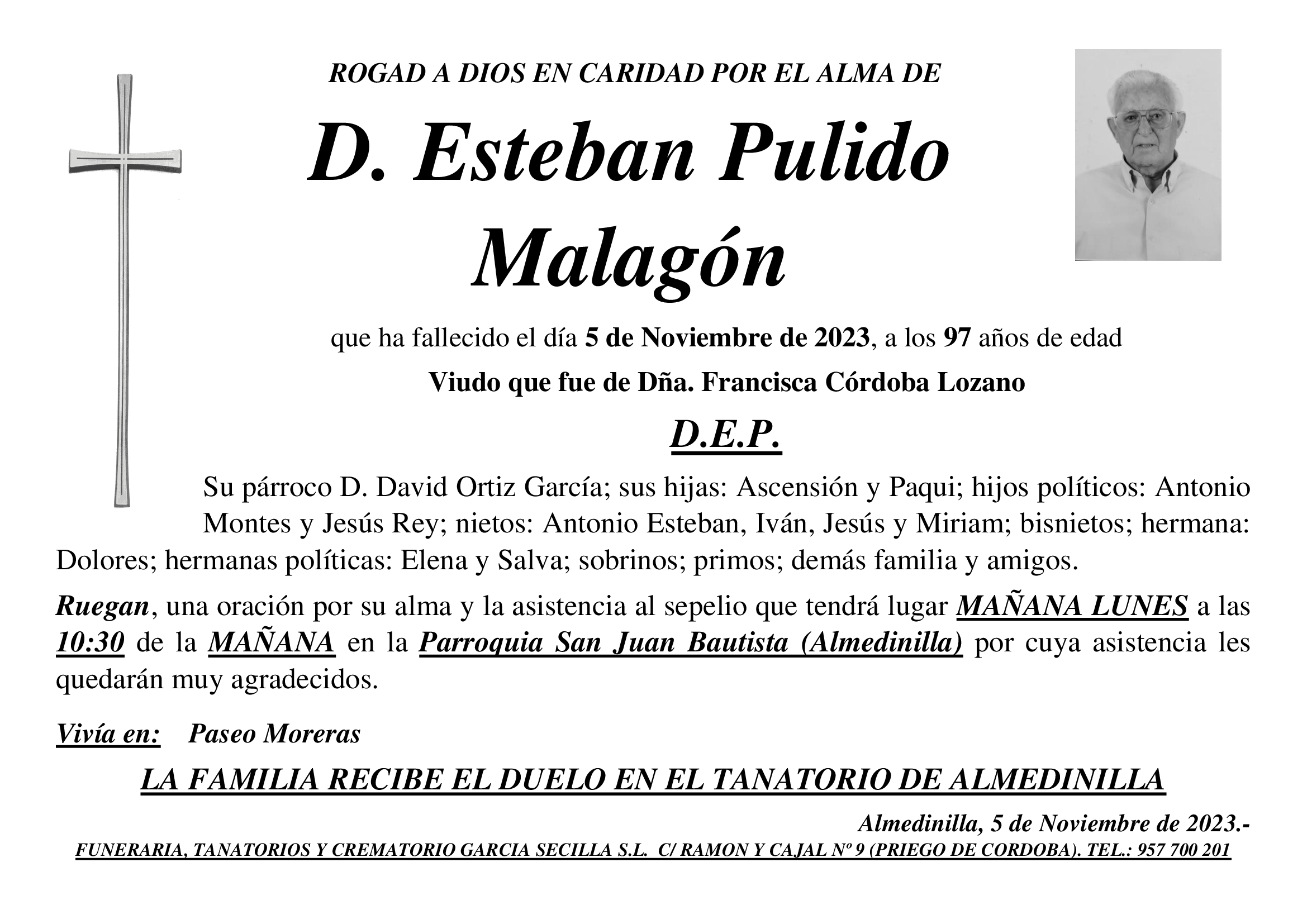SEPELIO DE D. ESTEBAN PULIDO MALAGON