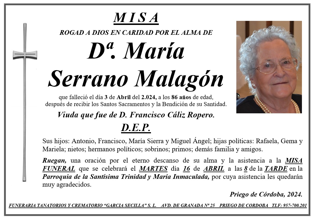 MISA DE Dª MARÍA SERRANO MALAGÓN