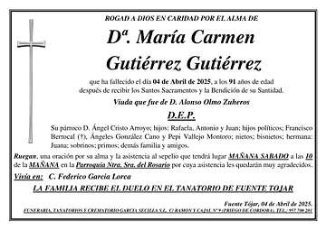 SEPELIO DE Dª MARIA CARMEN GUTIERREZ GUTIERREZ
