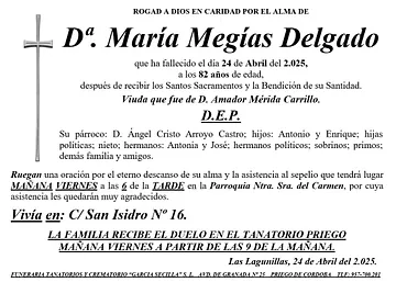 SEPELIO DE Dª MARIA MEGIAS DELGADO