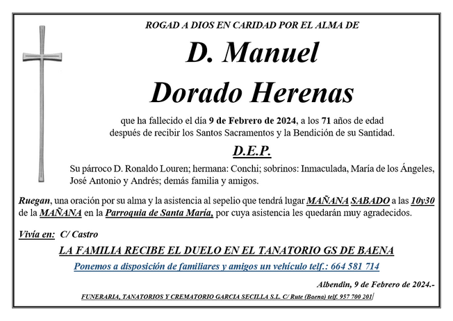 SEPELIO DE D. MANUEL DORADO HERENAS