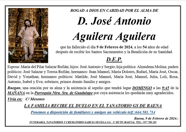 SEPELIO DE D. JOSE ANTONIO AGUILERA AGUILERA