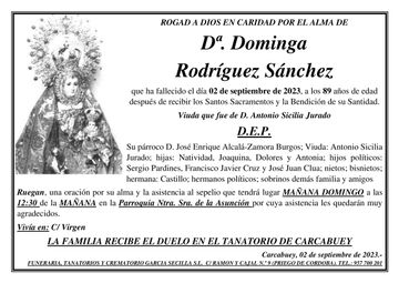  SEPELIO DE Dª DOMINGA RODRIGUEZ SANCHEZ