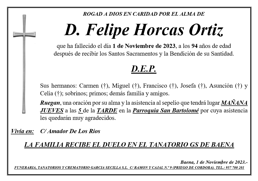 SEPELIO DE D FELIPE HORCAS ORTIZ