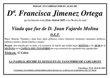 SEPELIO DE Dª FRANCISCA JIMENEZ ORTEGA