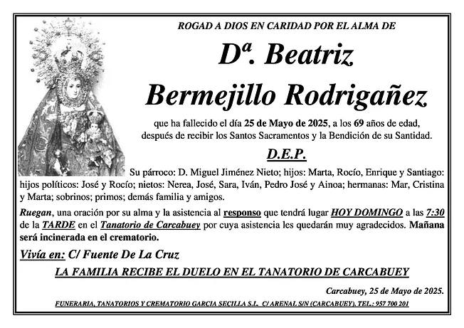 SEPELIO DE Dª BEATRIZ BERMEJILLO RODRIGAÑEZ