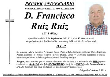 MISA PRIMER ANIVERSARIO DE D FRANCISCO RUIZ RUIZ