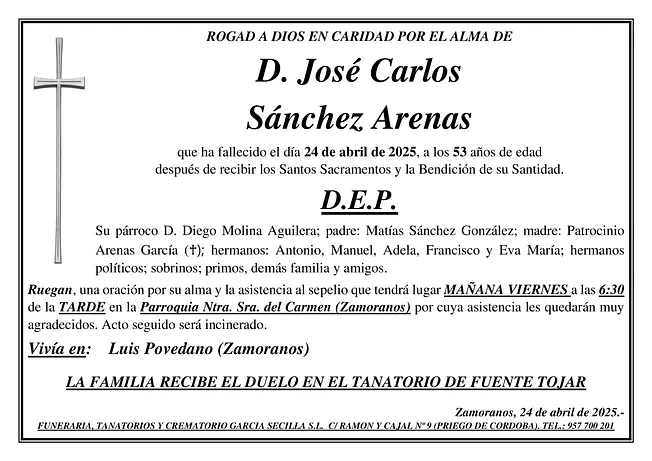 SEPELIO DE D JOSE CARLOS SANCHEZ ARENAS