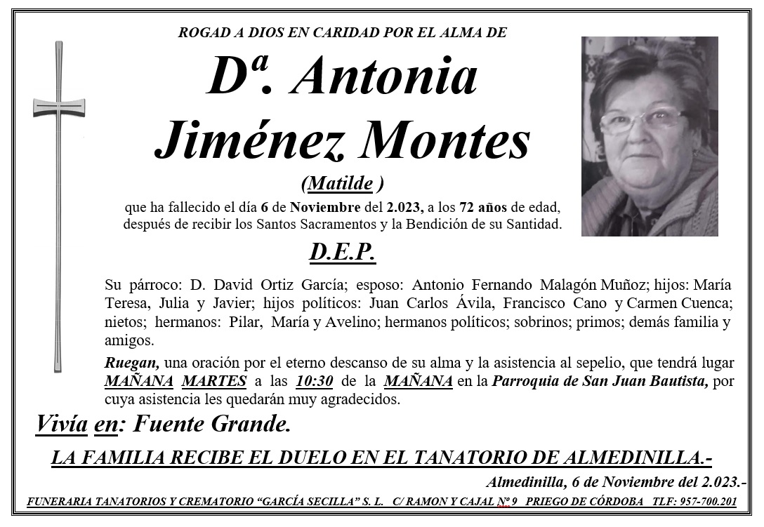 SEPELIO DE Dª ANTONIA JIMENEZ MONTES