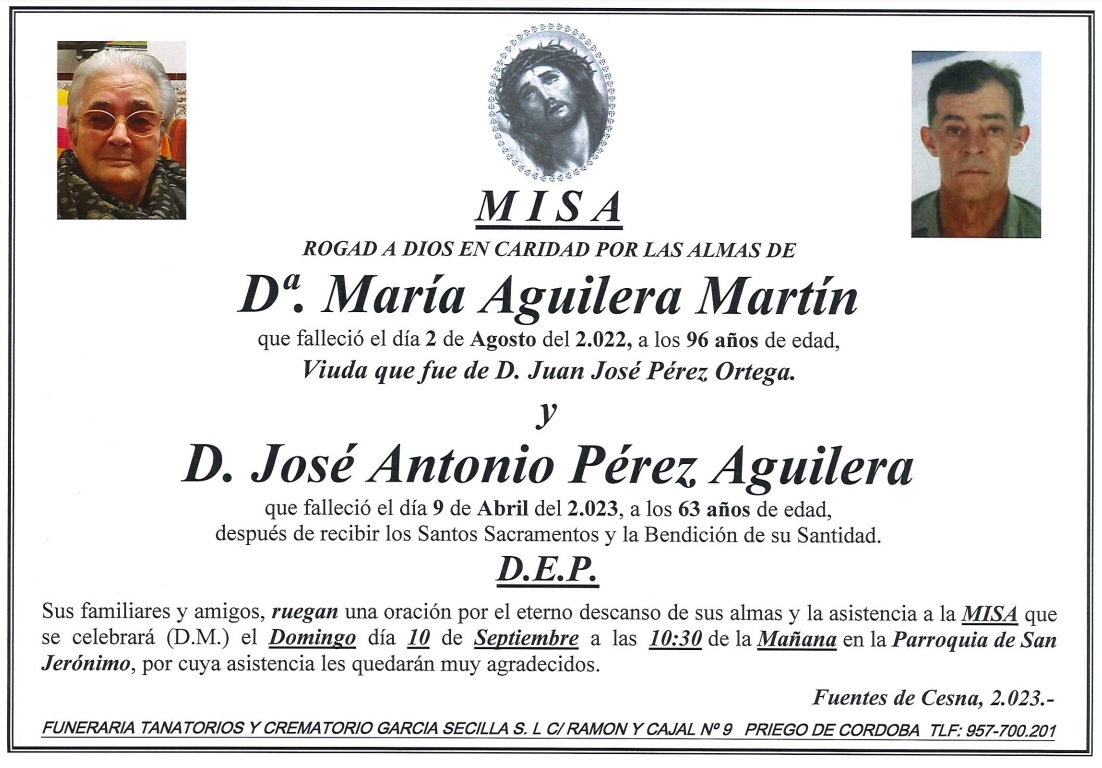 MISA DE Dª MARÍA AGUILERA MARTIN Y D JOSE ANTONIO PEREZ AGUILERA