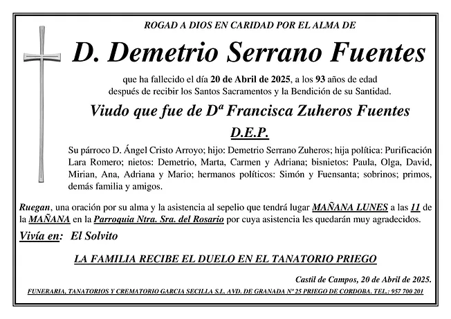 SEPELIO DE D DEMETRIO SERRANO FUENTES
