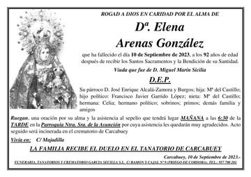SEPELIO DE Dª ELENA ARENAS GONZALEZ