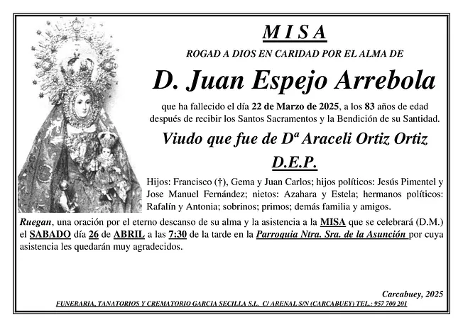 MISA D.JUAN ESPEJO ARREBOLA