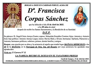 SEPELIO DE Dª FRANCISCA CORPAS SÁNCHEZ