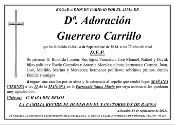 SEPELIO DE DÑA. ADORACION GUERRERO CARRILLO