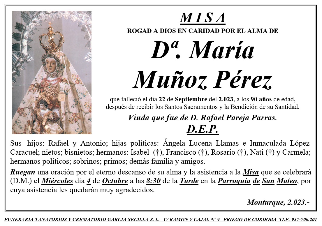 Dª. MARÍA MUÑOZ PÉREZ