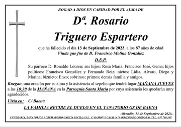 SEPELIO DE Dª. ROSARIO TRUGUERO ESPARTERO